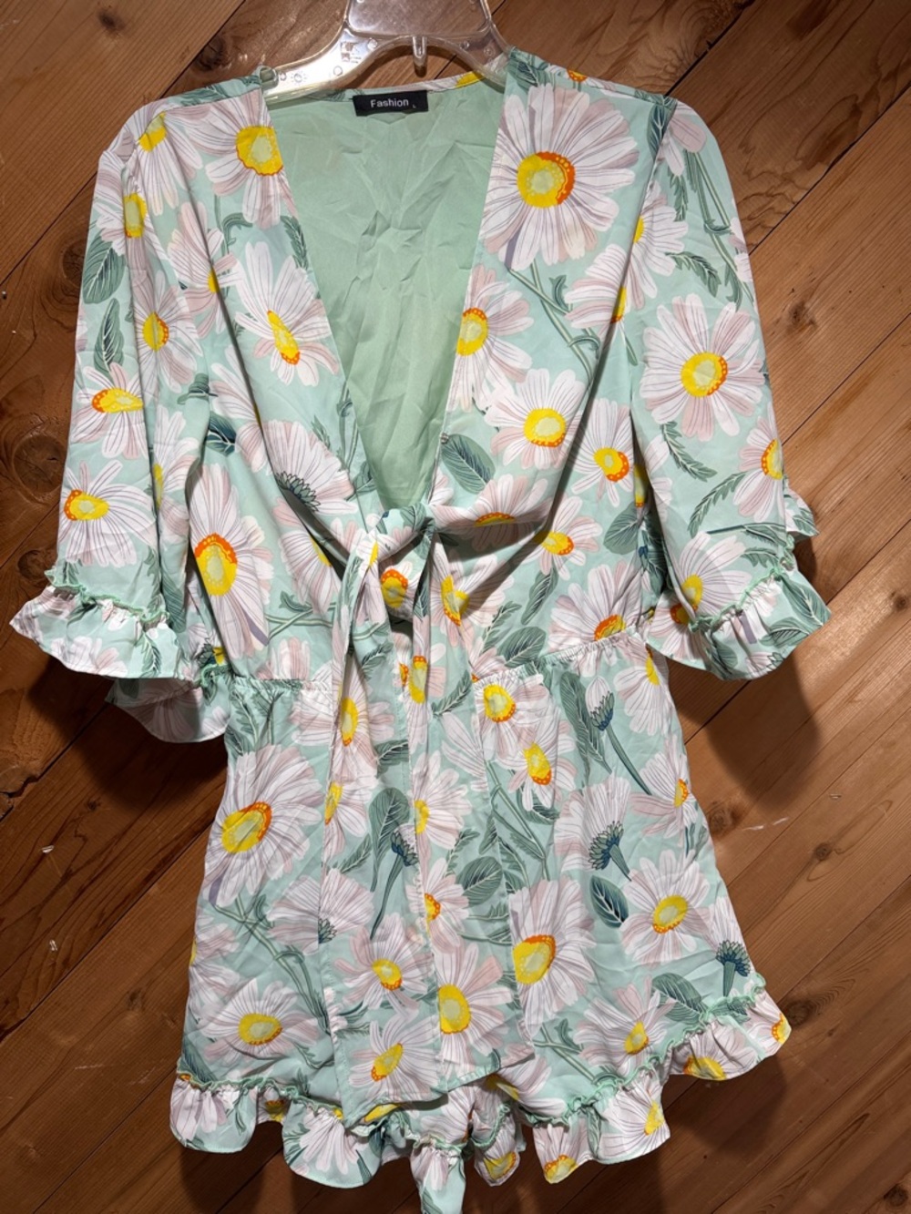 Amazon Floral Tie-Front Romper in Mint, White & Yellow